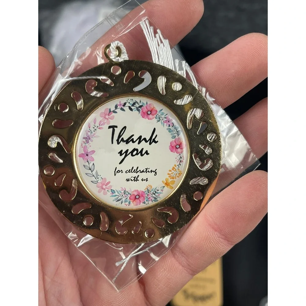 50PCS Baby Shower Souvenir Set Gold Thank You Medallions Organza‎ Bags Jute Tags